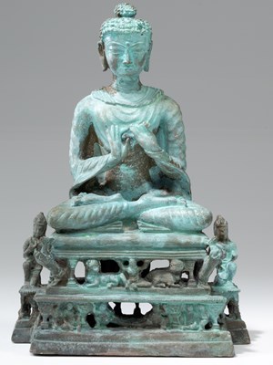 Lot 305 - SEATED GANDHARA STYLE BRONZE BUDDHA 1950'S