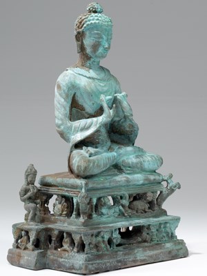 Lot 305 - SEATED GANDHARA STYLE BRONZE BUDDHA 1950'S