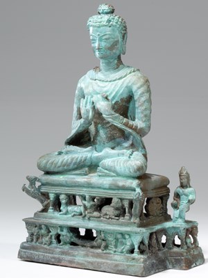 Lot 305 - SEATED GANDHARA STYLE BRONZE BUDDHA 1950'S