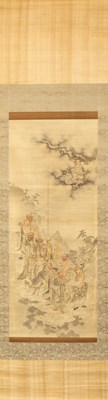 Lot 211 - SILK PAINTING DEPICTING 16 ARHATS QING DYNASTY (1645-1911)