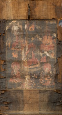 Lot 120 - (R) THANGKA DEPICTING FIVE ARHATS