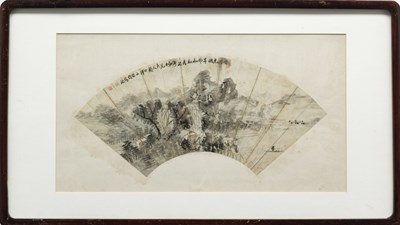 Lot 203 - (R) FAN PAINTING WITH RIVER SCENERY