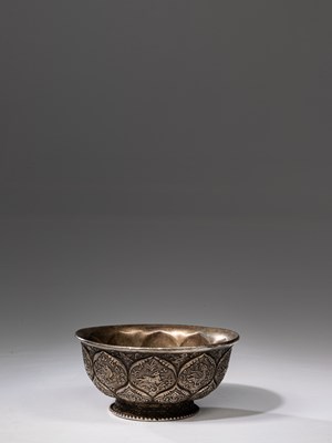 Lot 50 - TIBETAN SILVERED BRONZE BOWL 18TH CENTURY