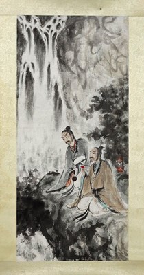 Lot 34 - FU BAO SHI (1904-1965) 高士观瀑  "WATCHING THE WATERFALL"