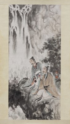 Lot 194 - FU BAO SHI (1904-1965) "WATCHING THE WATERFALL" COLOUR ON PAPER CHINA