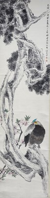 Lot 334 - REN BO NIAN (1840-1895) "BIRD STANDING ON THE PINE TREE "