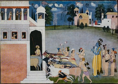 Lot 132 - DIVINE LORD KRISHNA WITH FRIENDS WITH COWS
