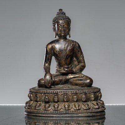 Lot 37 - TIBETAN BRONZE BUDDHA 18TH CENTURY