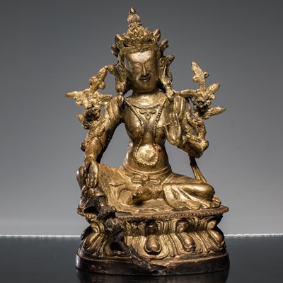 Lot 115 - CHINESE BRONZE GREEN TARA QING DYNASTY (1644-1911)